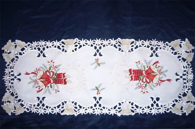 出口貢緞電腦繡花雕孔臺布 圣誕節(jié)花稿精品，特價清倉，批發(fā)首選